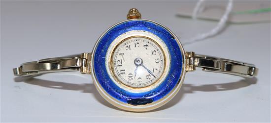 Ladies 18ct gold and enamel wristwatch